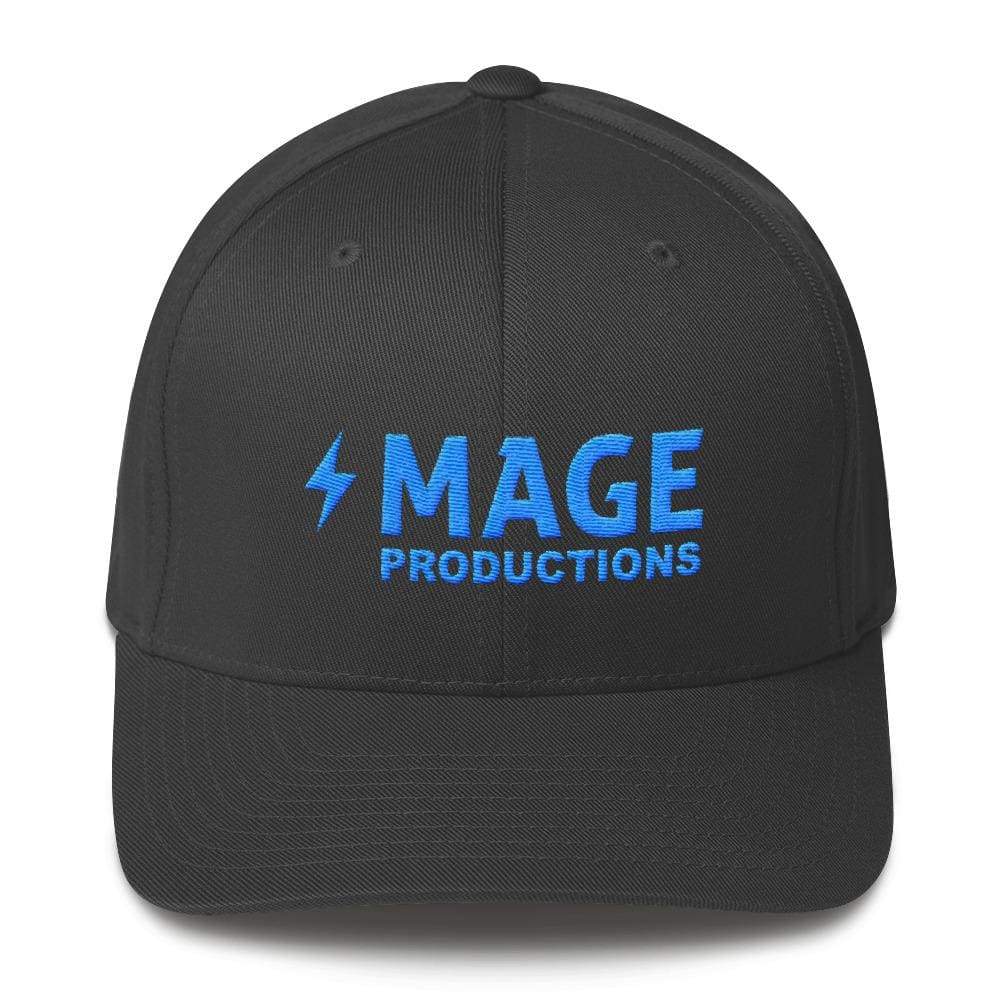 Mage Productions Classic Logo Structured Twill Flexfit Cap - Teal Lettering - Dark Grey / S/M