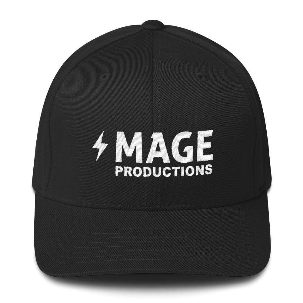 Mage Productions Classic Logo Structured Twill Flexfit Cap - White Lettering - Black / S/M