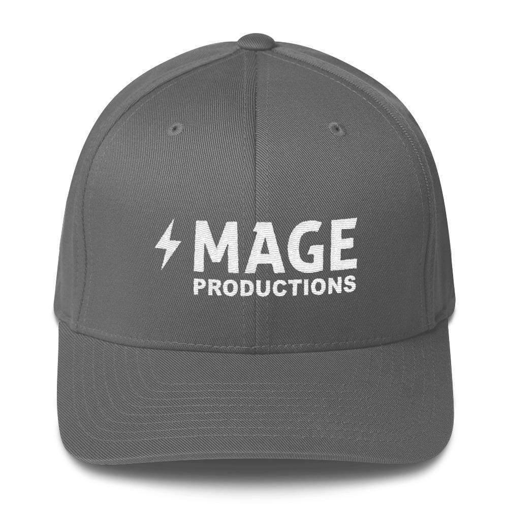 Mage Productions Classic Logo Structured Twill Flexfit Cap - White Lettering - Grey / S/M