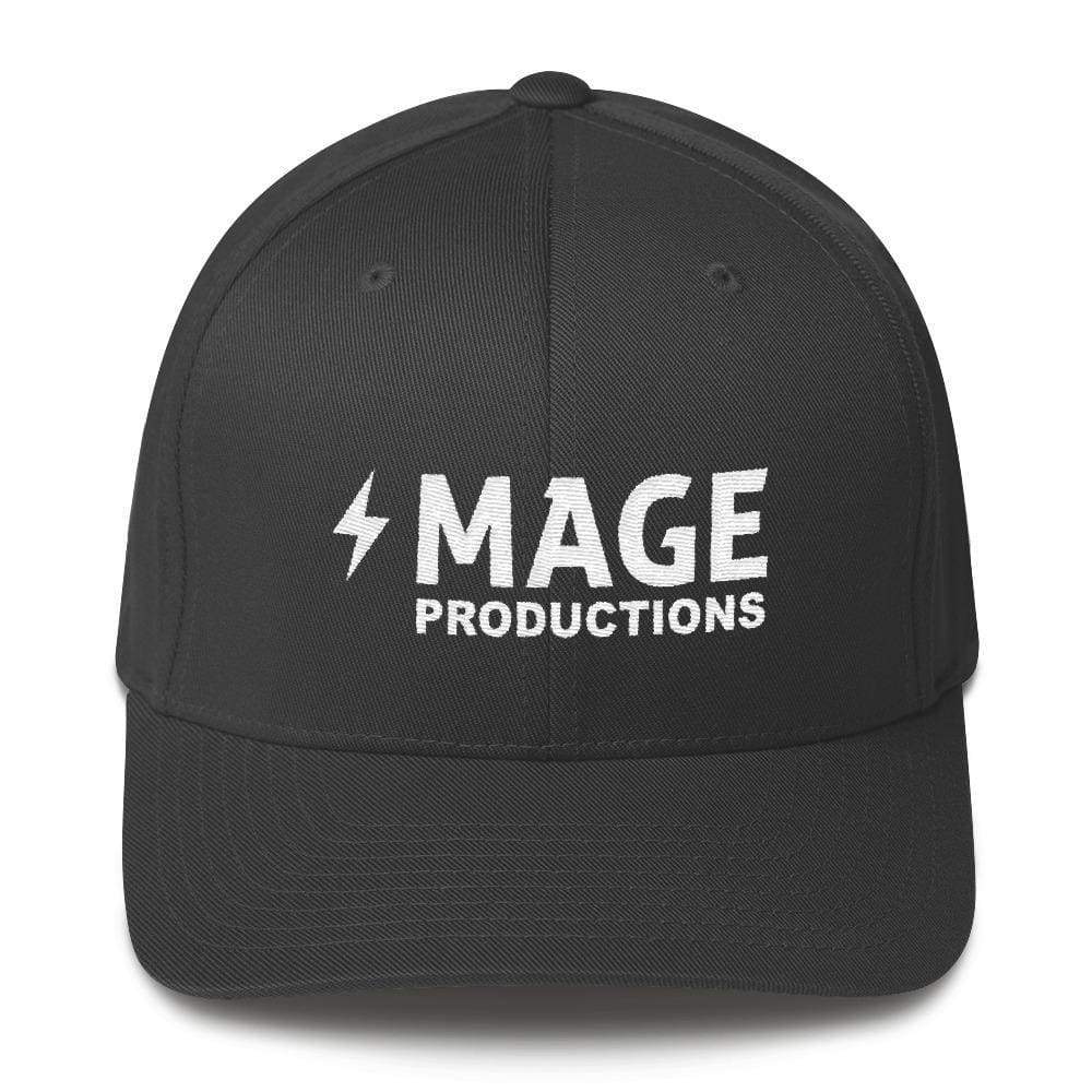 Mage Productions Classic Logo Structured Twill Flexfit Cap - White Lettering - Dark Grey / S/M