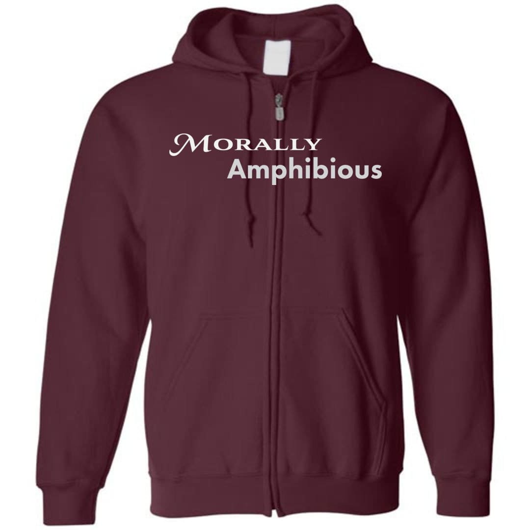 Morally Amphibious Unisex Zip Hoodie - Maroon / S