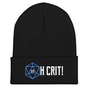 OH CRIT! D20 Teal/White Cuffed Beanie / Tuque - Black