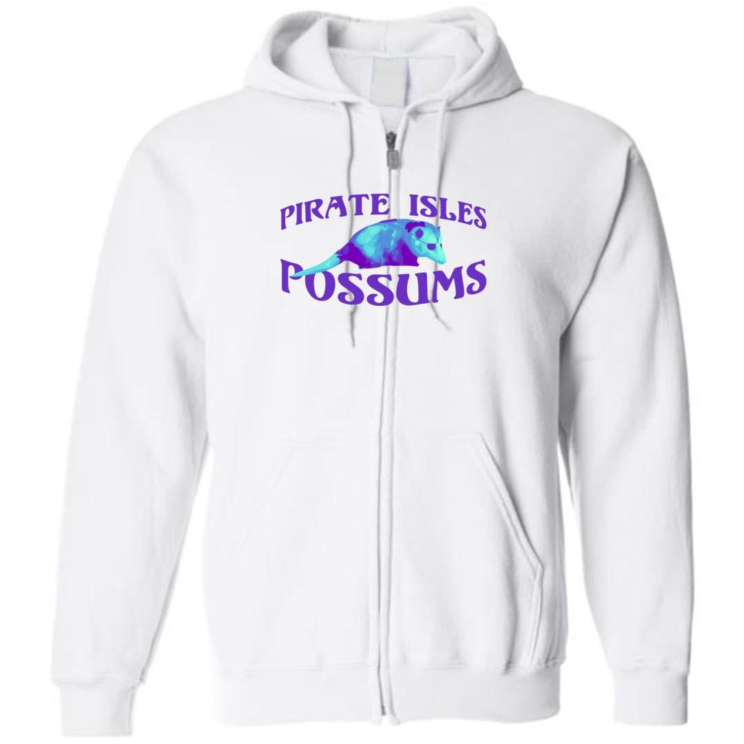 Pirate Isles Possums Light Unisex Zip Hoodie - White / S