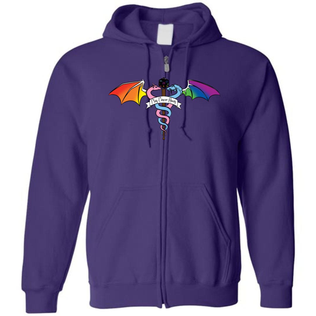 Play Cancer Away with Pride Unisex Zip Hoodie - Purple / S