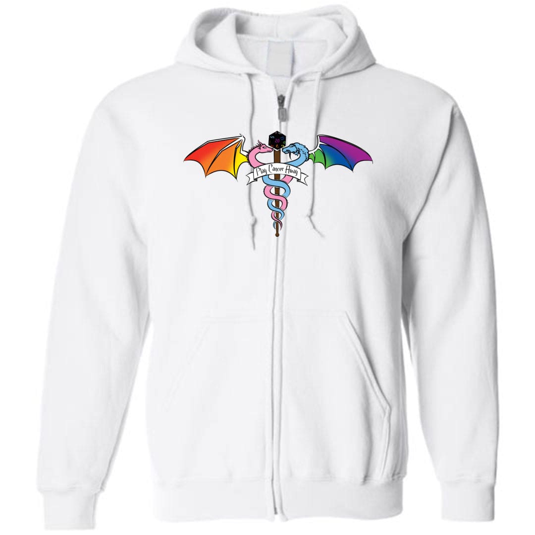 Play Cancer Away with Pride Unisex Zip Hoodie - White / S
