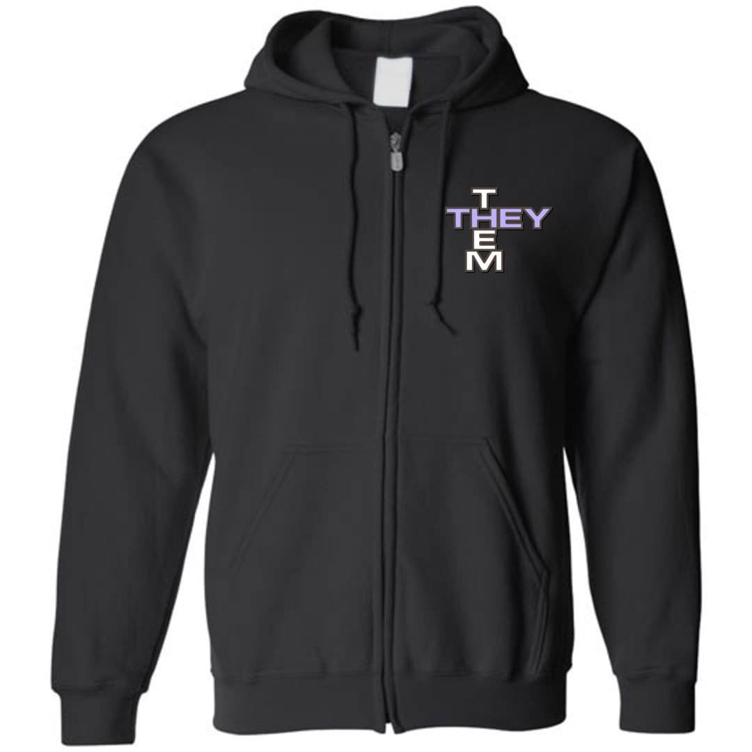 Pronoun Crossword They Them Unisex Zip Hoodie - Black / S