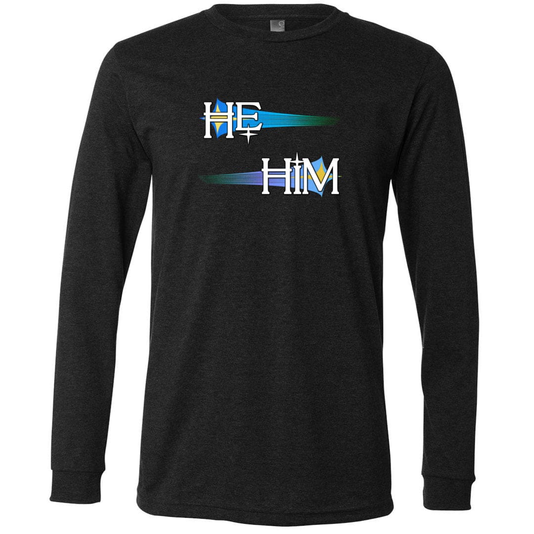 Pronoun Wishing Star He Him Unisex Premium Long Sleeve Tee - Dark Grey Heather / XS - SoMattyGameZ