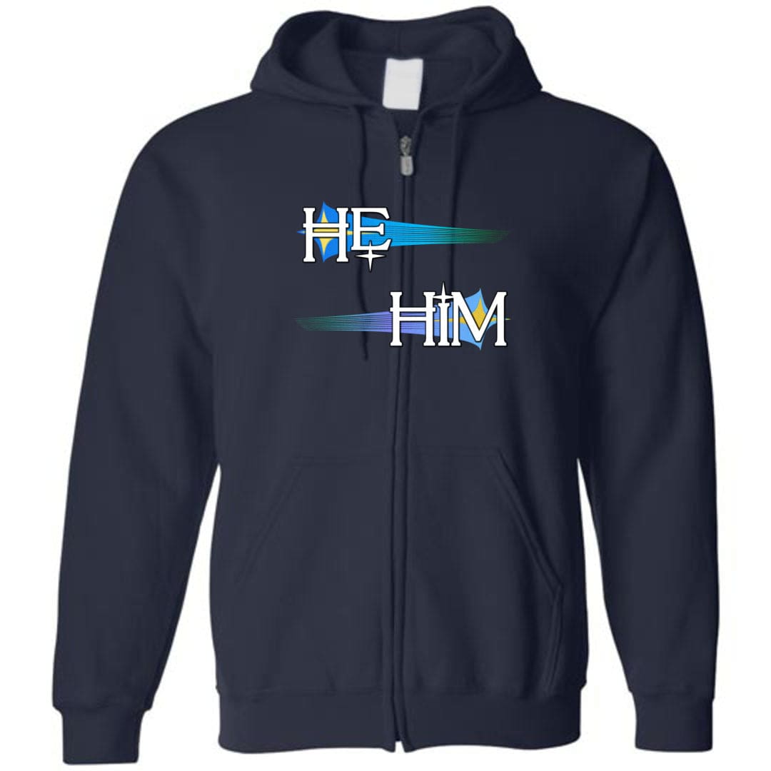 Pronoun Wishing Star He Him Unisex Zip Hoodie - Navy / S - SoMattyGameZ