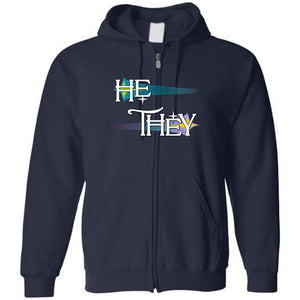 Pronoun Wishing Star He They Unisex Zip Hoodie - Navy / S - SoMattyGameZ