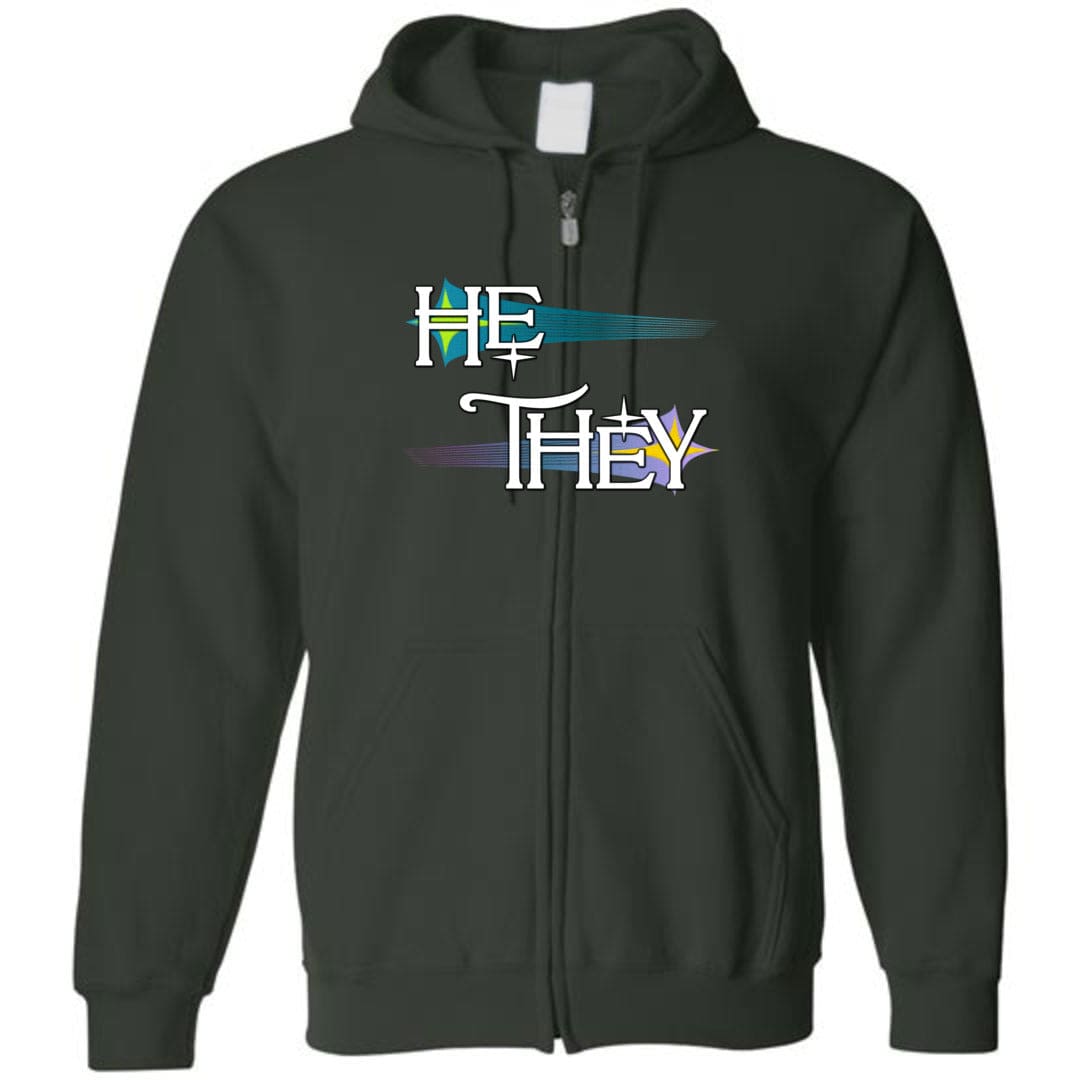 Pronoun Wishing Star He They Unisex Zip Hoodie - Forest Green / S - SoMattyGameZ
