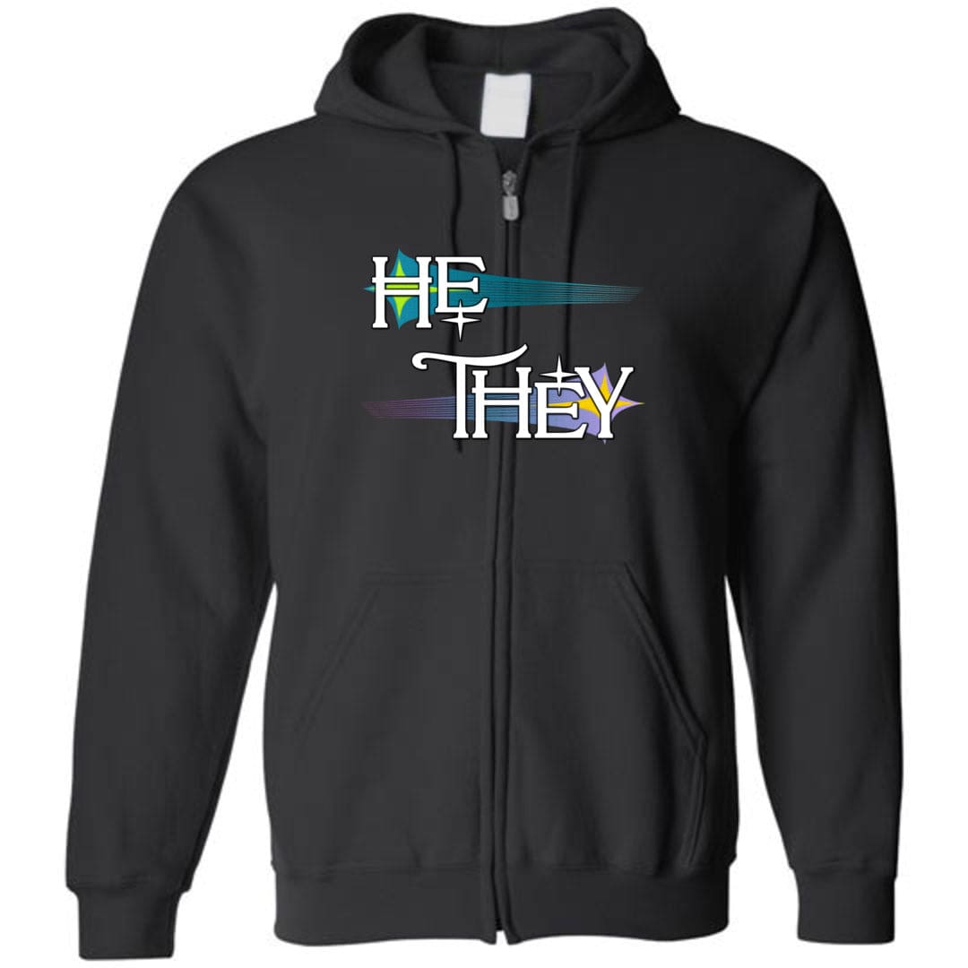Pronoun Wishing Star He They Unisex Zip Hoodie - Black / S - SoMattyGameZ