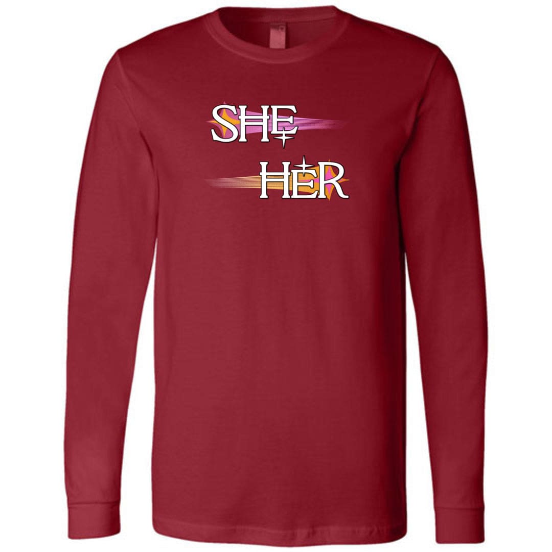 Pronoun Wishing Star She Her Unisex Premium Long Sleeve Tee - Cardinal / S - SoMattyGameZ