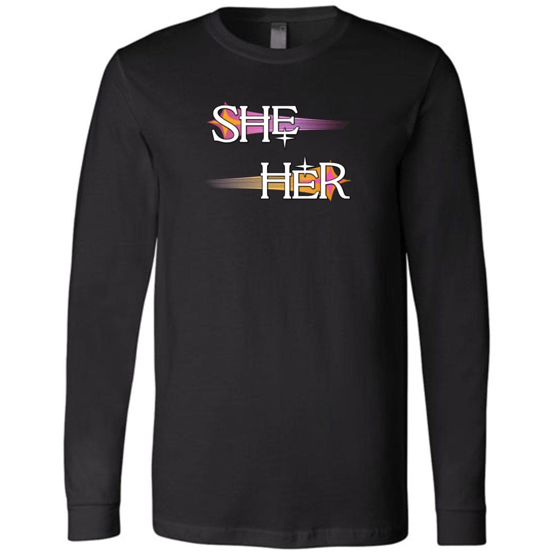 Pronoun Wishing Star She Her Unisex Premium Long Sleeve Tee - Black / XS - SoMattyGameZ