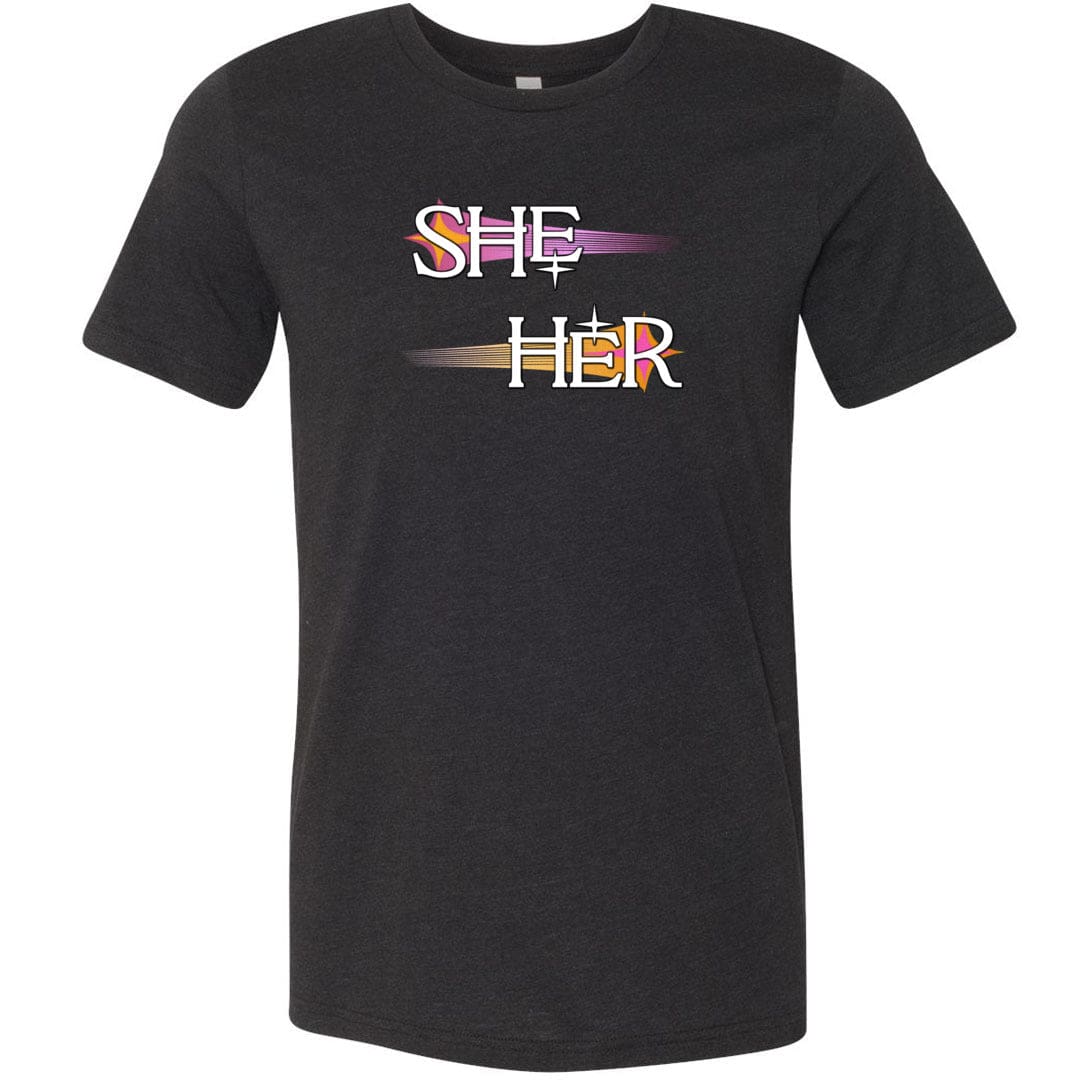 Pronoun Wishing Star She Her Unisex Premium Tee - Black Heather / XS - SoMattyGameZ