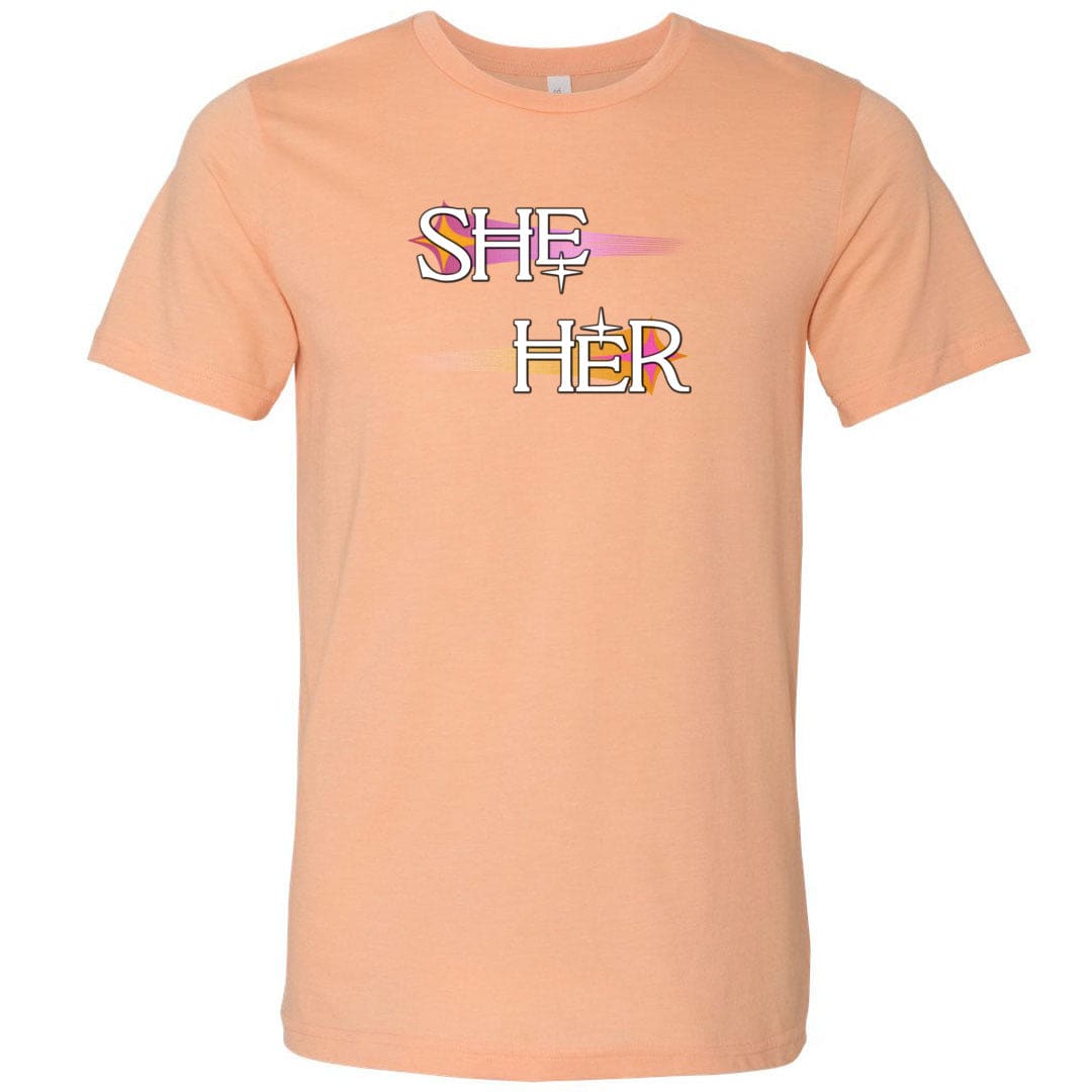 Pronoun Wishing Star She Her Unisex Premium Tee - Heather Peach / XS - SoMattyGameZ