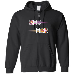 Pronoun Wishing Star She Her Unisex Zip Hoodie - Black / S - SoMattyGameZ