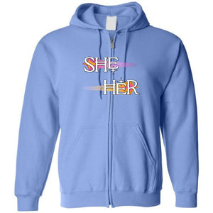 Pronoun Wishing Star She Her Unisex Zip Hoodie - Carolina Blue / S - SoMattyGameZ