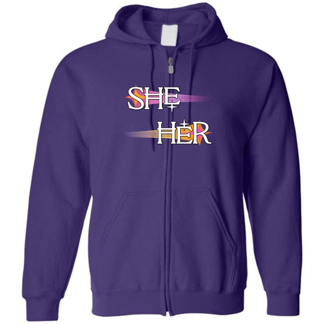 Pronoun Wishing Star She Her Unisex Zip Hoodie - Purple / S - SoMattyGameZ