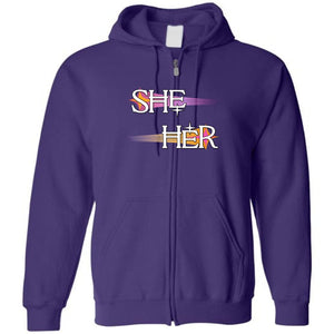 Pronoun Wishing Star She Her Unisex Zip Hoodie - Purple / S - SoMattyGameZ