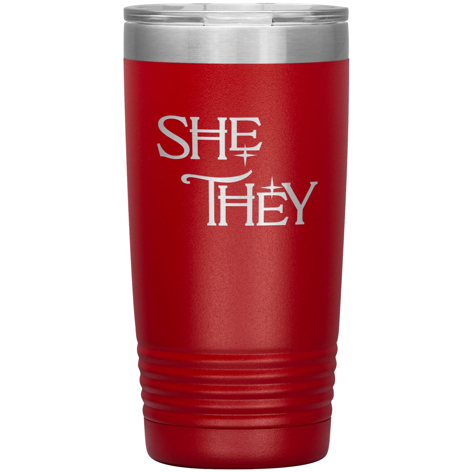 Pronoun Wishing Star She They 20oz Vacuum Tumbler - Red - Tumblers