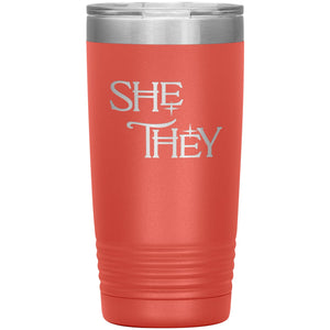 Pronoun Wishing Star She They 20oz Vacuum Tumbler - Coral - Tumblers