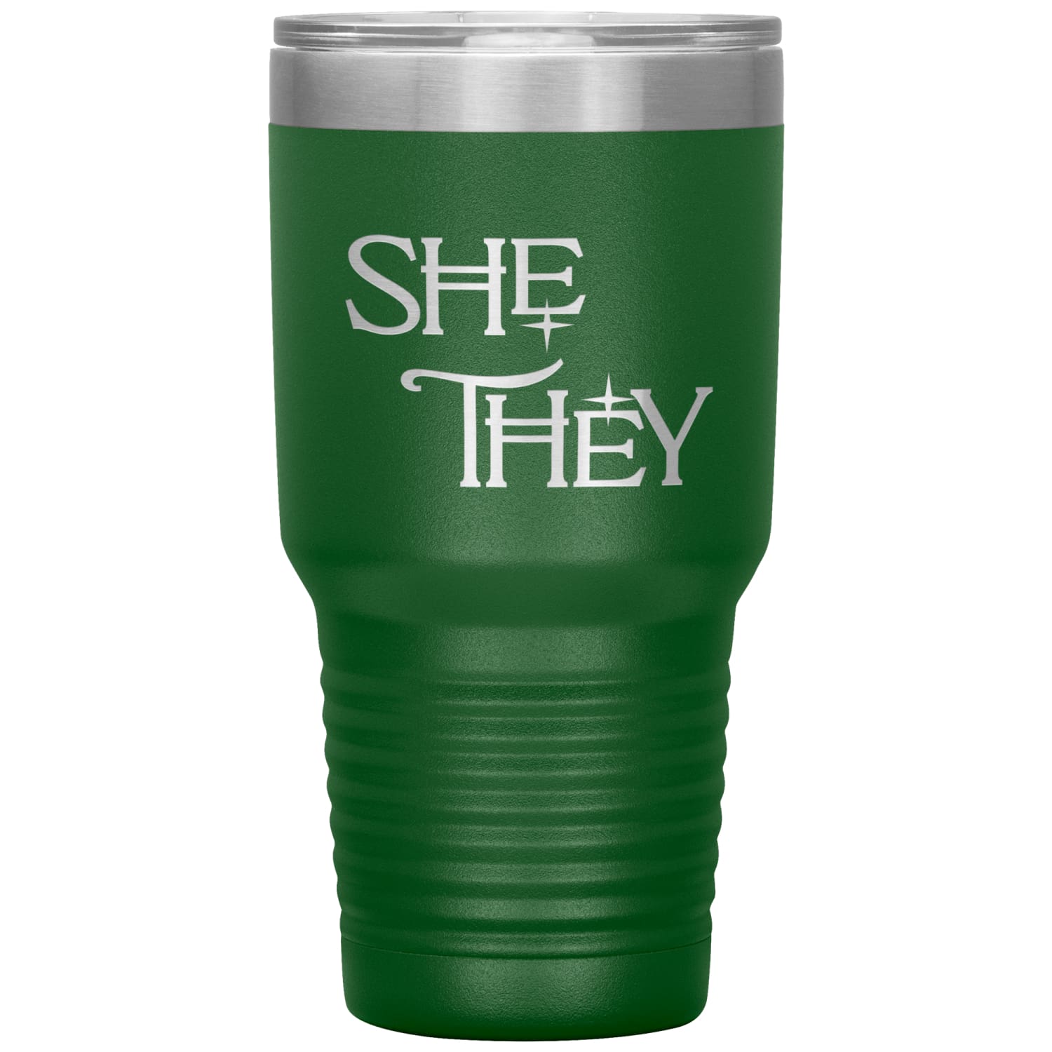 Pronoun Wishing Star She They 30oz Vacuum Tumbler - Green - Tumblers