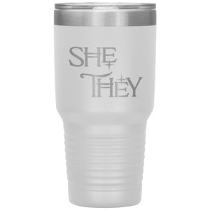 Pronoun Wishing Star She They 30oz Vacuum Tumbler - White - Tumblers