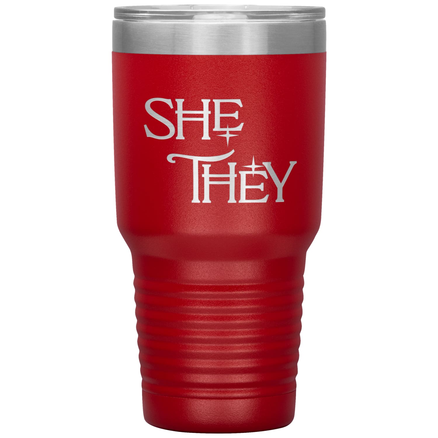 Pronoun Wishing Star She They 30oz Vacuum Tumbler - Red - Tumblers