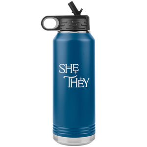 Pronoun Wishing Star She They 32oz Vacuum Tumbler - Blue - Tumblers