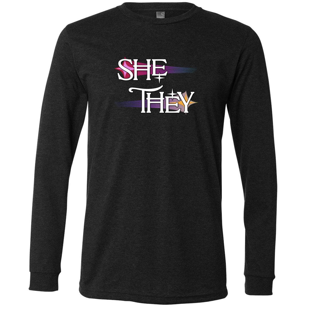 Pronoun Wishing Star She They Unisex Premium Long Sleeve Tee - Dark Grey Heather / XS - SoMattyGameZ