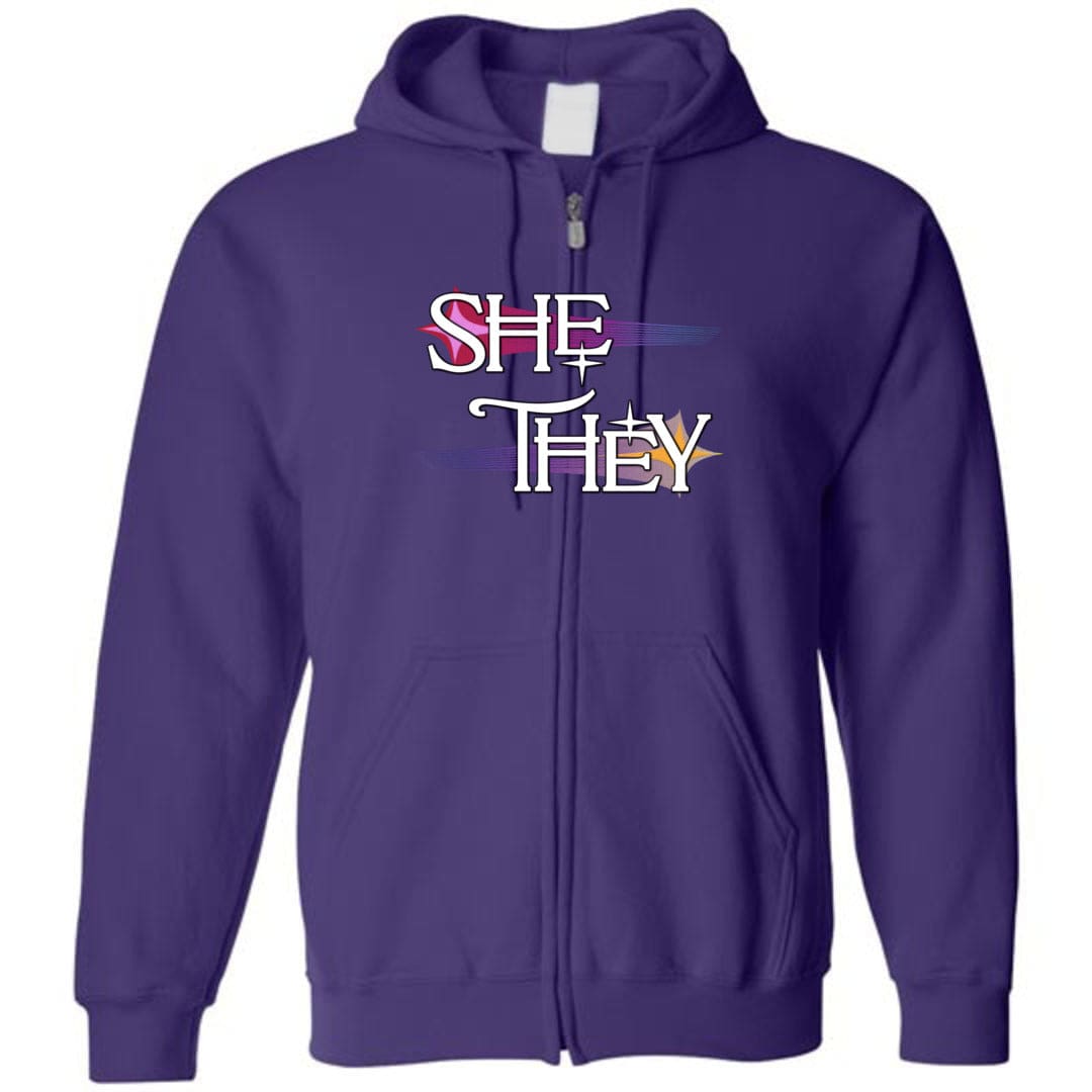 Pronoun Wishing Star She They Unisex Zip Hoodie - Purple / S - SoMattyGameZ