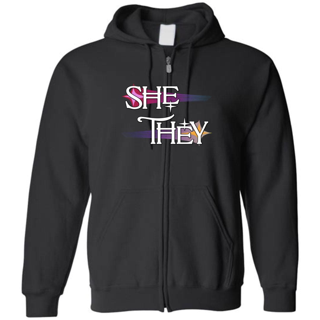 Pronoun Wishing Star She They Unisex Zip Hoodie - Black / S - SoMattyGameZ