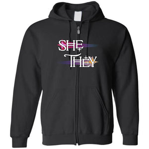 Pronoun Wishing Star She They Unisex Zip Hoodie - Black / S - SoMattyGameZ