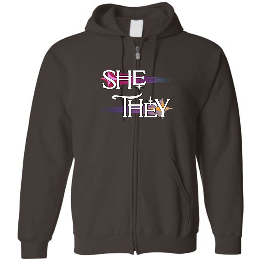 Pronoun Wishing Star She They Unisex Zip Hoodie - Dark Chocolate / S - SoMattyGameZ