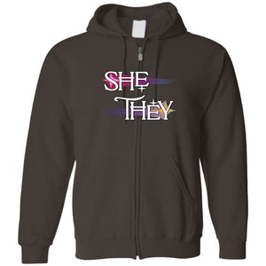 Pronoun Wishing Star She They Unisex Zip Hoodie - Dark Chocolate / S - SoMattyGameZ