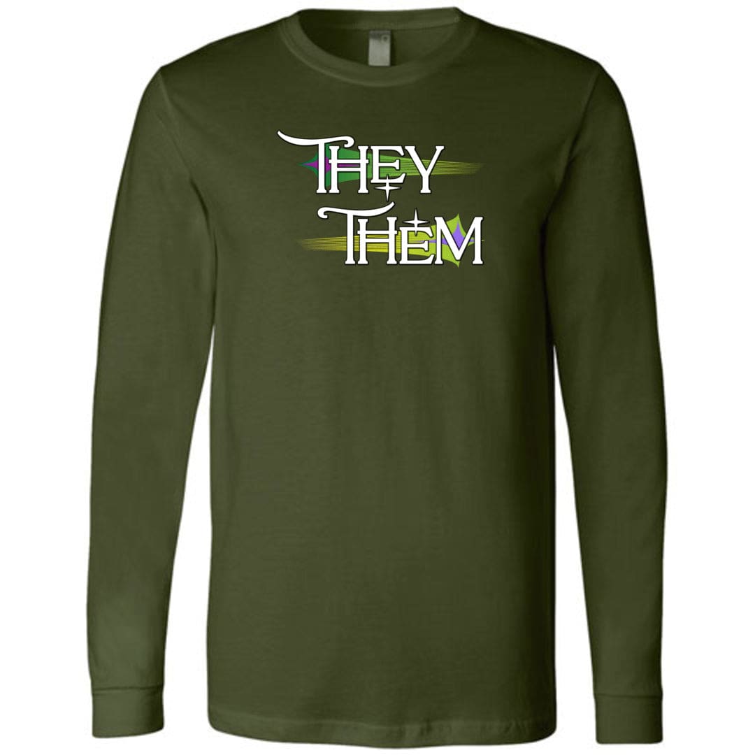 Pronoun Wishing Star They Them Unisex Premium Long Sleeve Tee - Olive / S - SoMattyGameZ