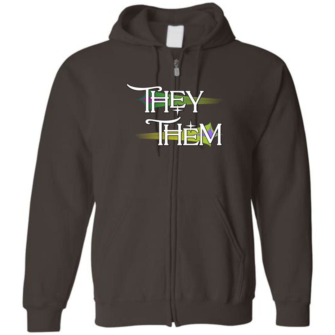 Pronoun Wishing Star They Them Unisex Zip Hoodie - Dark Chocolate / S - SoMattyGameZ