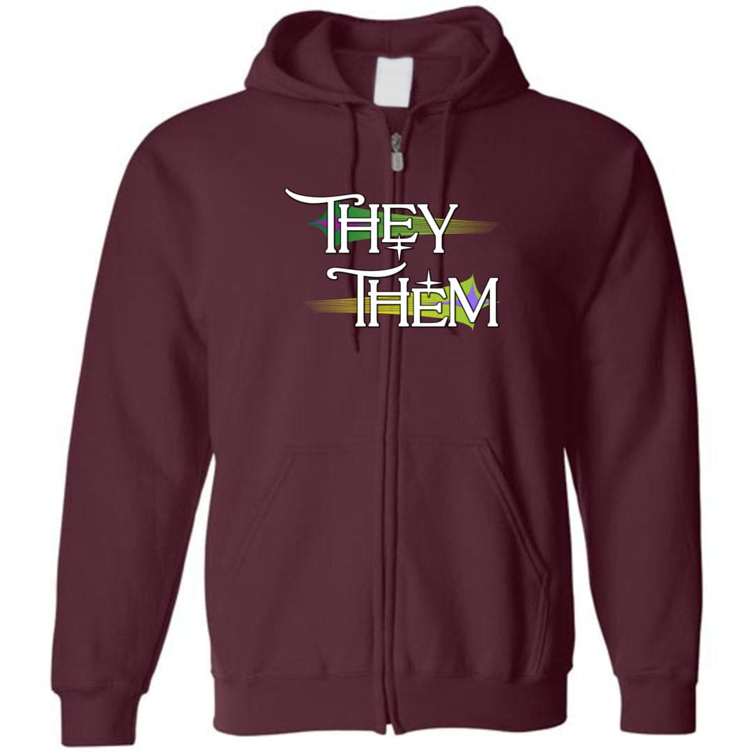 Pronoun Wishing Star They Them Unisex Zip Hoodie - Maroon / S - SoMattyGameZ
