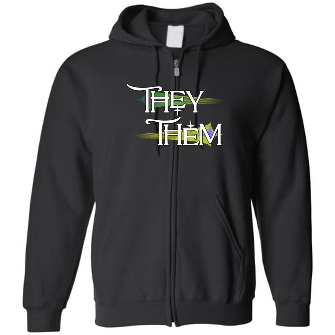 Pronoun Wishing Star They Them Unisex Zip Hoodie - Black / S - SoMattyGameZ