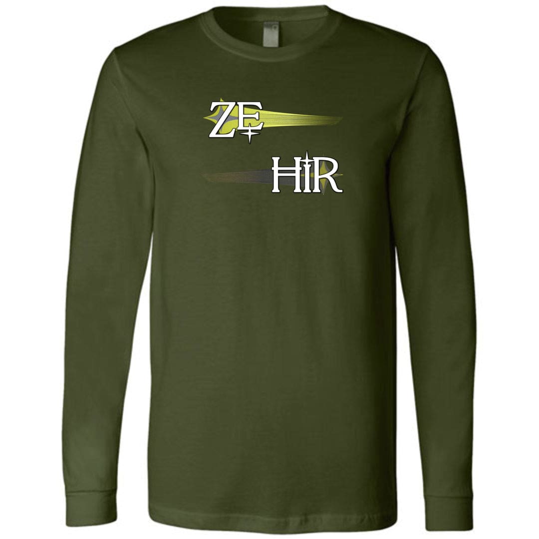 Pronoun Wishing Star Ze Hir Unisex Premium Long Sleeve Tee - Olive / S - SoMattyGameZ