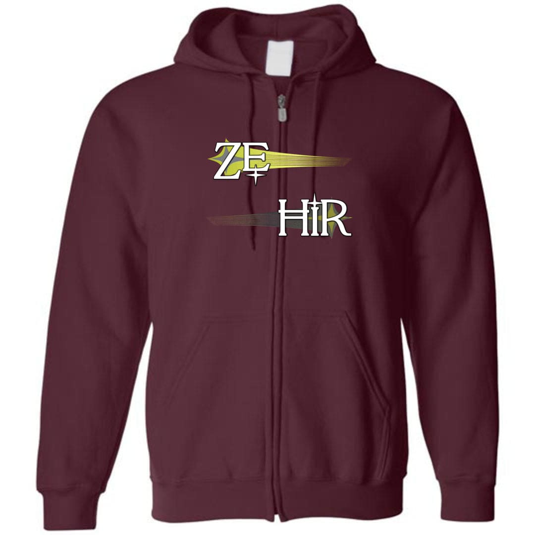 Pronoun Wishing Star Ze Hir Unisex Zip Hoodie - Maroon / S - SoMattyGameZ