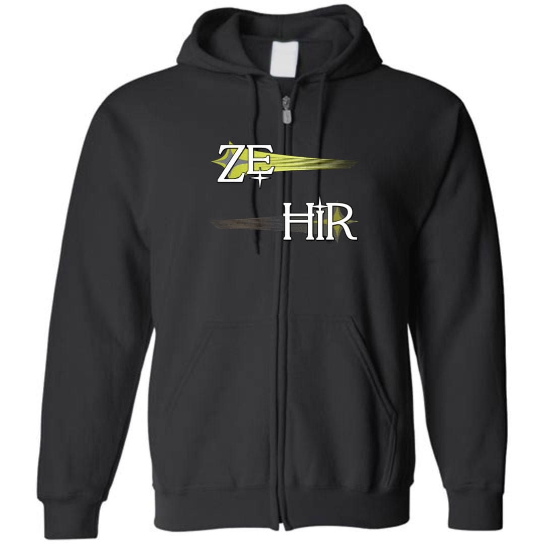 Pronoun Wishing Star Ze Hir Unisex Zip Hoodie - Black / S - SoMattyGameZ