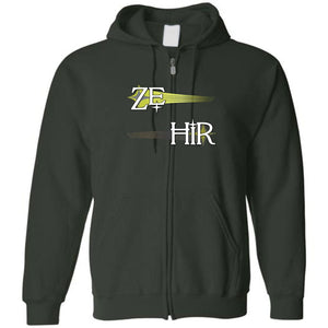 Pronoun Wishing Star Ze Hir Unisex Zip Hoodie - Forest Green / S - SoMattyGameZ