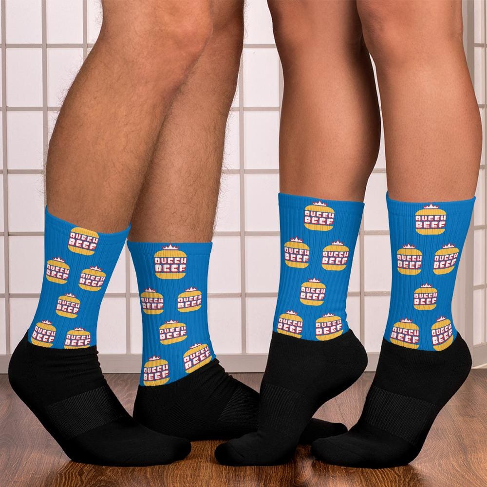 Queen Beef Retroverse Logo Blue Crew Length Socks - L