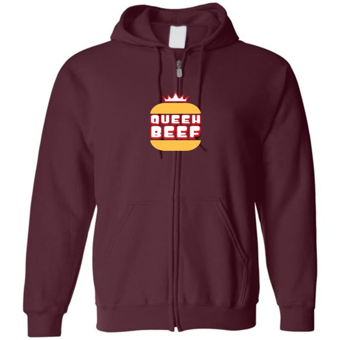 Queen Beef Retroverse Logo Unisex Zip Hoodie - Maroon / S