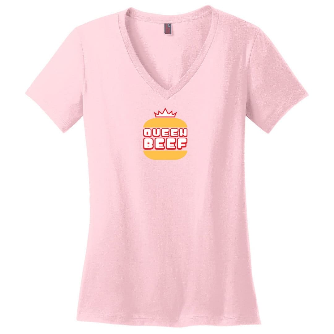 Queen Beef Retroverse Logo Womens Premium V-Neck Tee - Light Pink / S