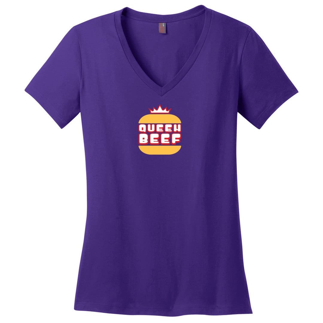 Queen Beef Retroverse Logo Womens Premium V-Neck Tee - Purple / XS