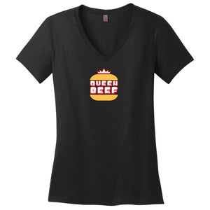 Queen Beef Retroverse Logo Womens Premium V-Neck Tee - Black / XS