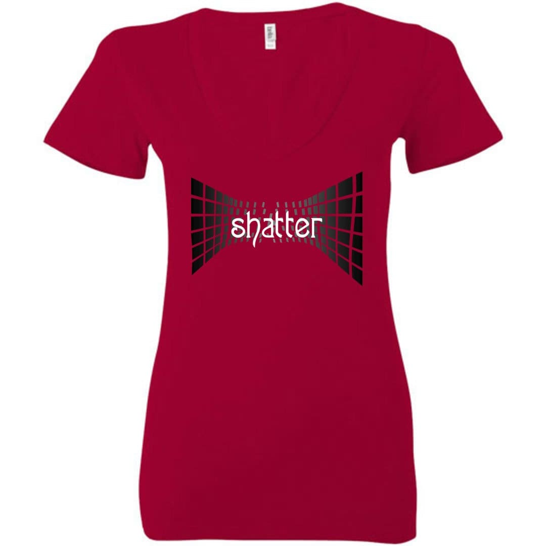 Shatter Dark Womens Premium Deep V-Neck Tee - Red / S