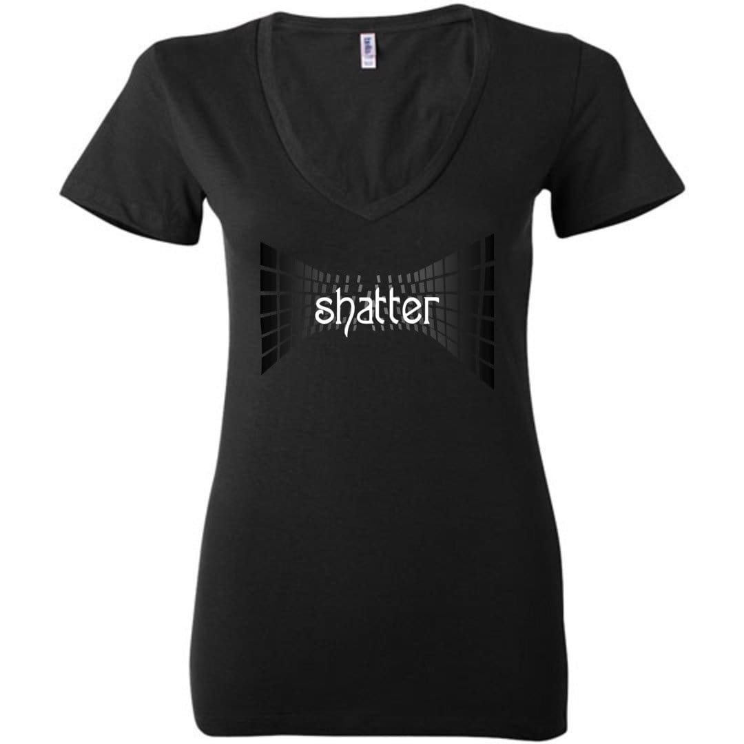Shatter Dark Womens Premium Deep V-Neck Tee - Black / S